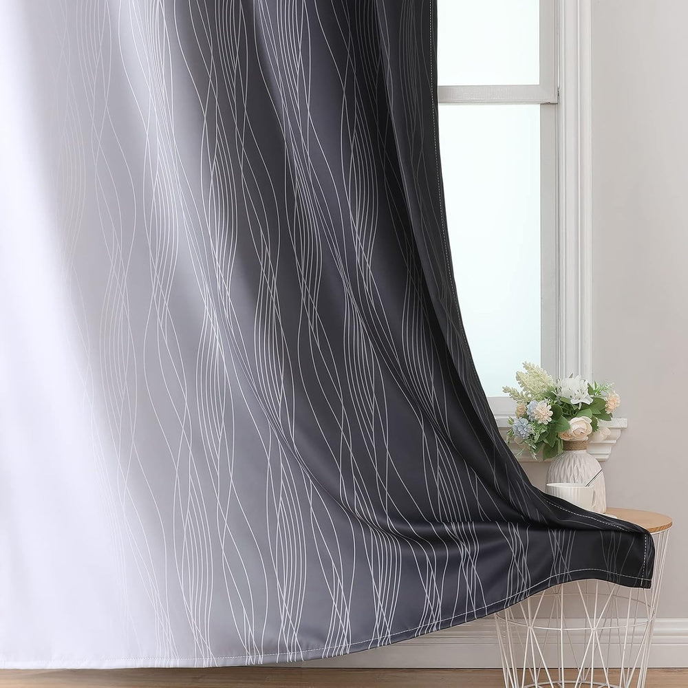 Black and Greyish White Ombre Blackout Curtains for Bedroom 52x84 Inch Long