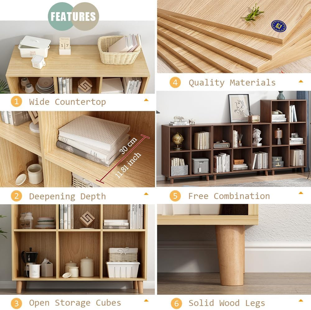 IOTXY Freestanding Open Cubes Bookcase - 2-Tier Floor Standing Wooden Storage...