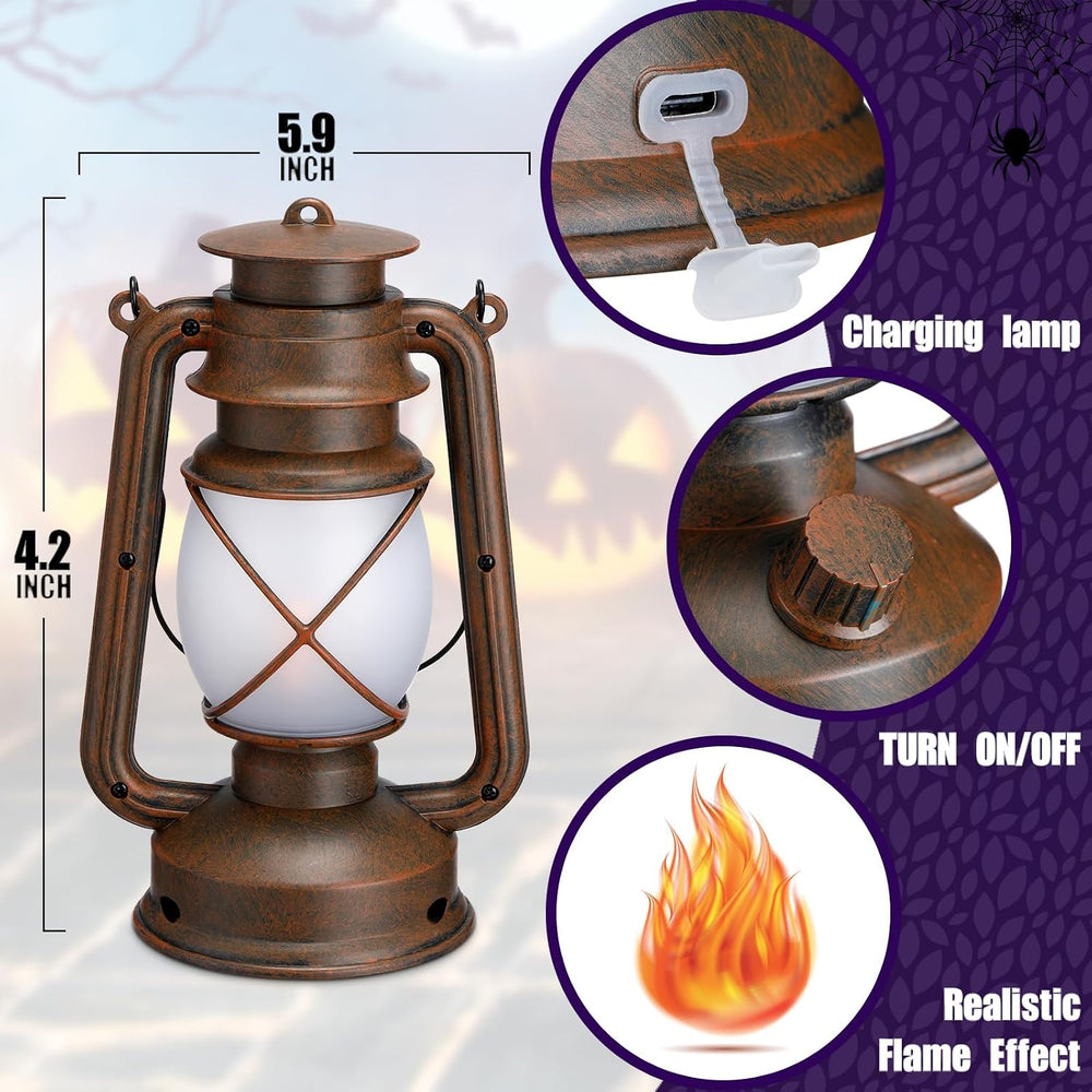 2 Pcs Halloween LED Lantern Rechargeable Flickering Flame Remote