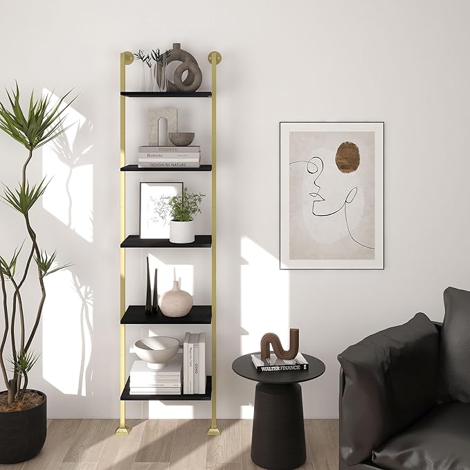 Axeman 5-Tier Ladder Bookcase, Tall Narrow Bookshelf for Small Spaces, Modern...