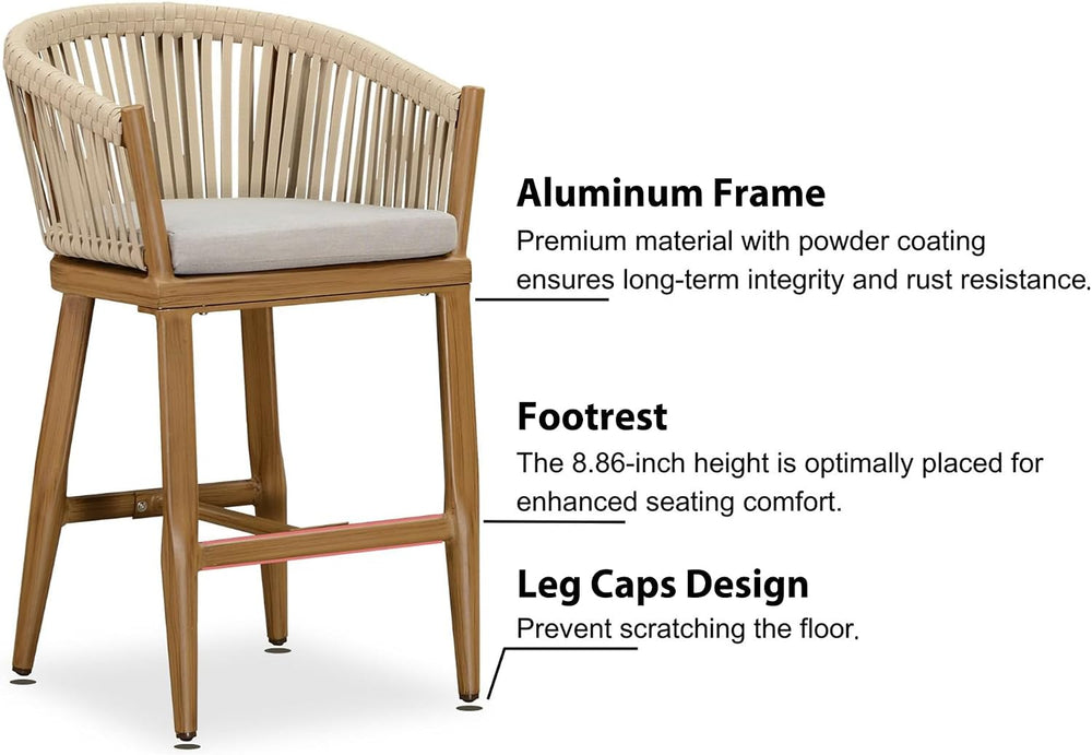 PURPLE LEAF Outdoor Patio Counter Stool Set of 4 Woven Rattan Teak Aluminum