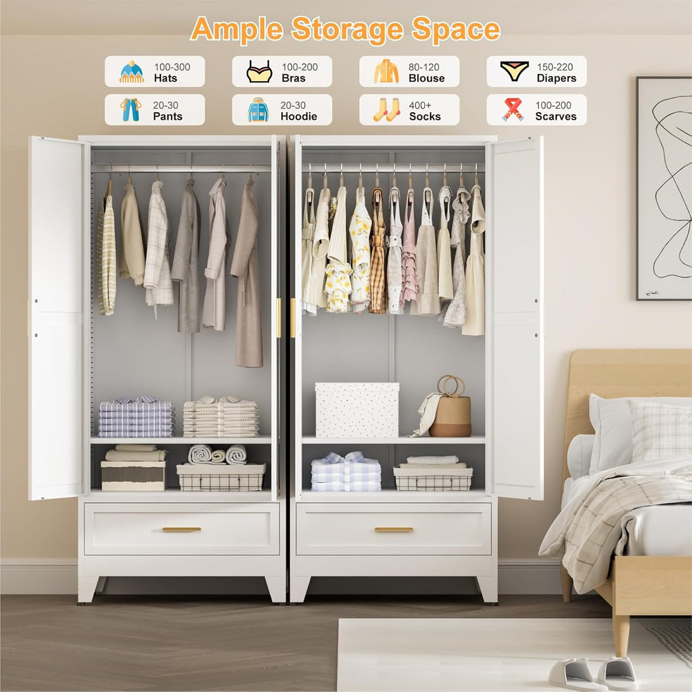 COFaR 71 Farmhouse Metal Wardrobe Closet with Hanging Rod, 2 Barn Doors, Adju...