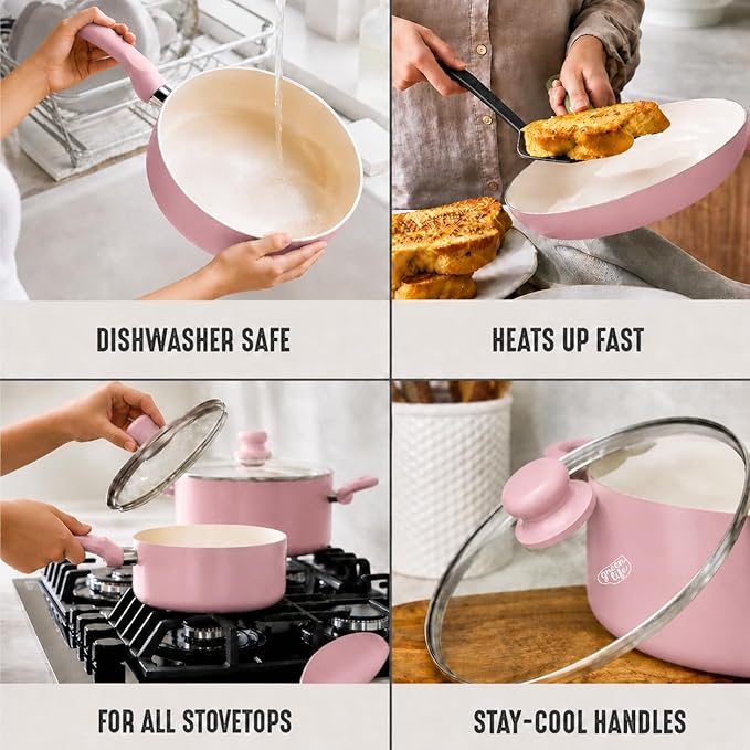 GreenLife 16-Piece Nonstick Cookware Set, Non-Toxic Ceramic Pots and Pans Set