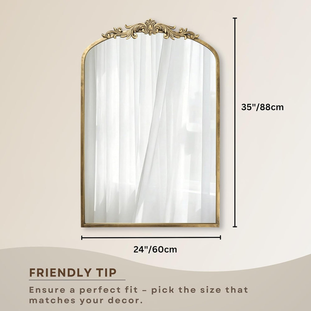 Vintage Mirror, 35" X 24" Gold Arched Antique Baroque Wall Mirror