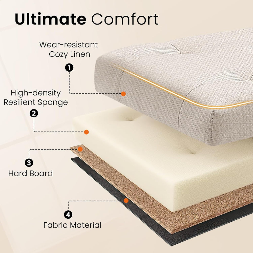 Furniliving Large Storage Ottoman, Beige, Wood Frame, Linen Fabric, 285 Lbs C...