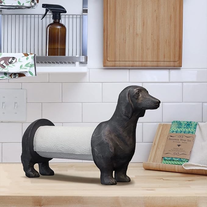 Vintage Dachshund Dog Paper Towel Holder Black Wiener Dog Tissue Towel Display