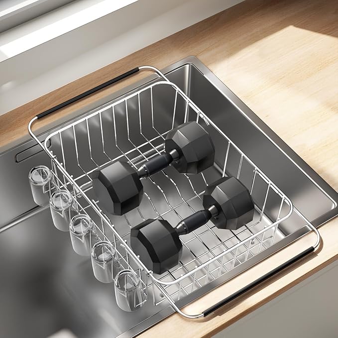 Fanbsy Dish Drying Rack in Sink, Extendable Stainless Steel Dish Drainers