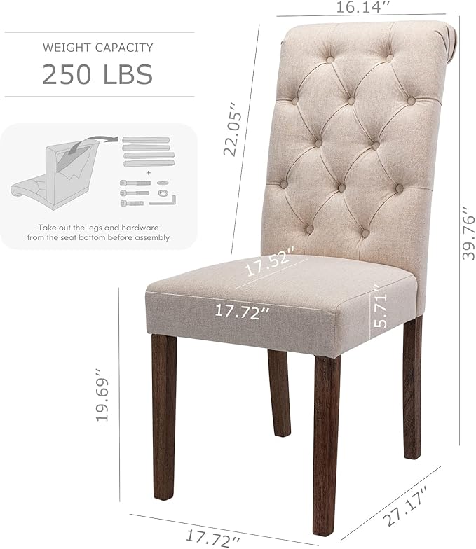 COLAMY Button Tufted Dining Chairs Set of 6, Accent Parsons Diner Chair Uphol...