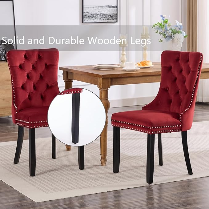 Velvet Dining Chairs Set of 2, Upholstered Dining Room Chairs with Back Ring ...