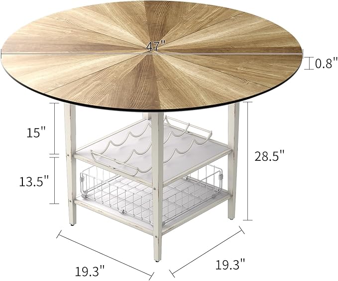 VFK 47 Inch Round Dining Table for 4 with 2-Tier Storage Shelves, Ideal for K...