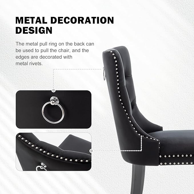 Velvet Dining Chairs Set of 4,Upholstered Dining Chairs with Ring Pull Trim a...