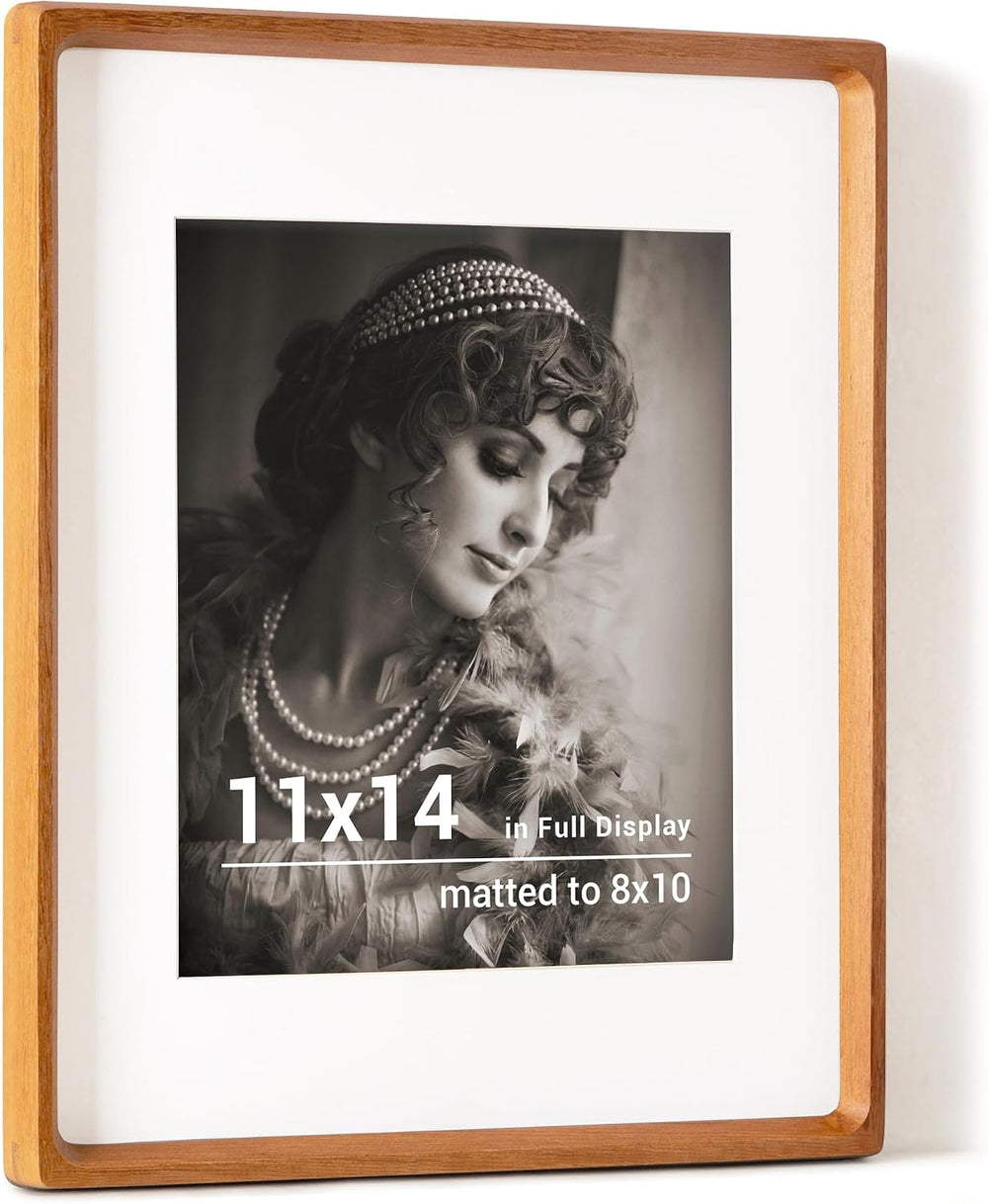 11x14 Picture Frame, USA-Sourced Teak Wood Photo Frames with HD Tempered Glas...