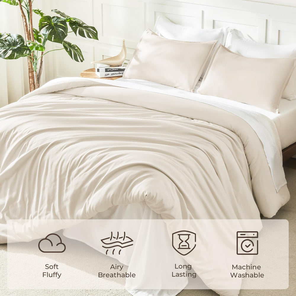 Litanika Comforter Full Size Beige, 3 Pieces Lightweight Solid Bed Set