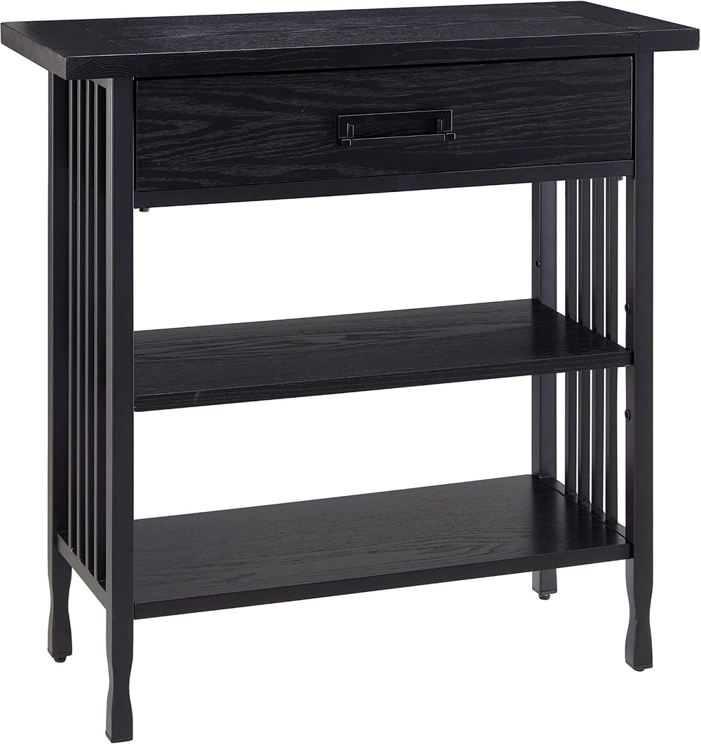 Leick Home Ironcraft Bookshelf, Solid Wood, 1 Drawer, 2 Shelves, Blackened Ha...