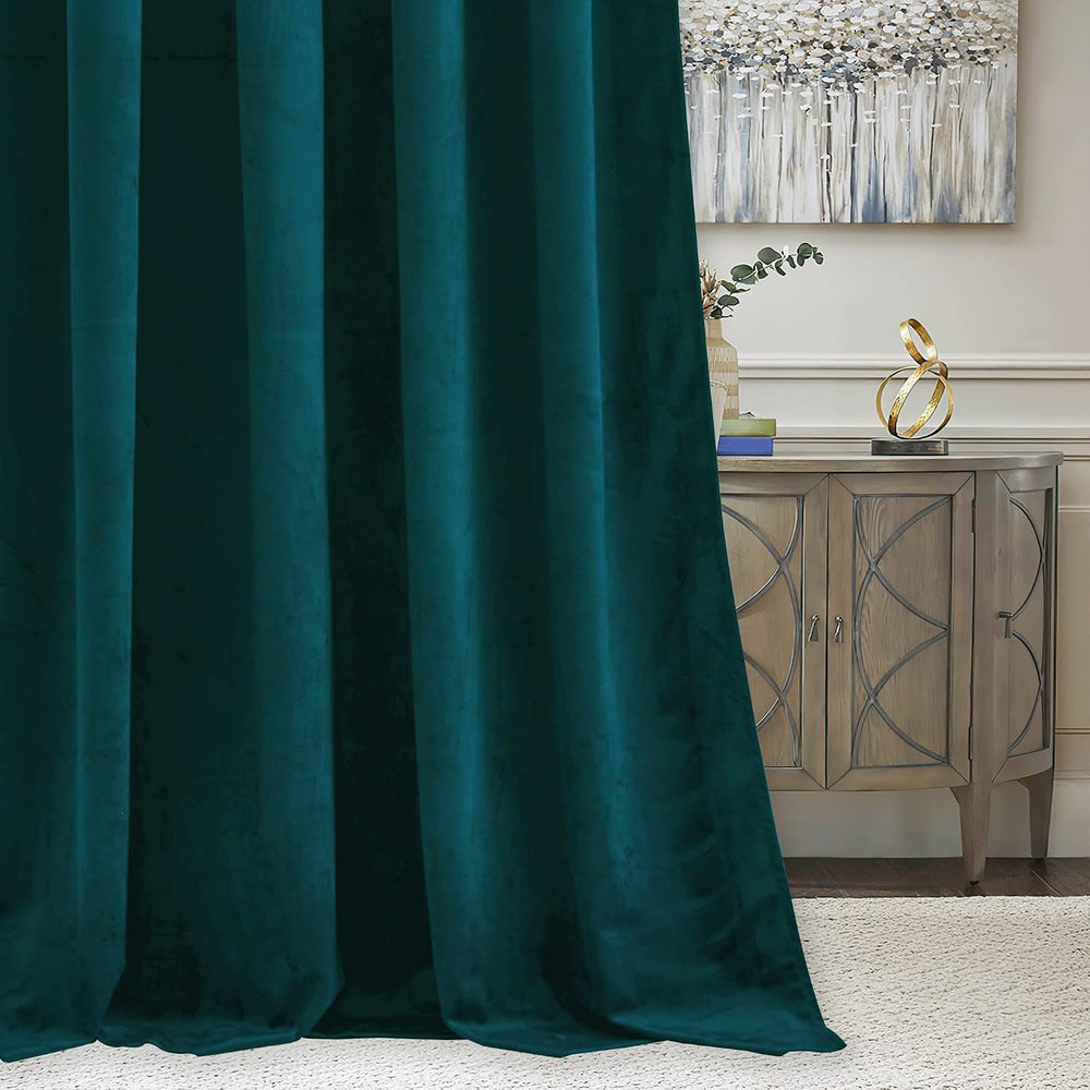 RYB HOME Teal Velvet Blackout Curtains 84 inches for Bedroom Living Room