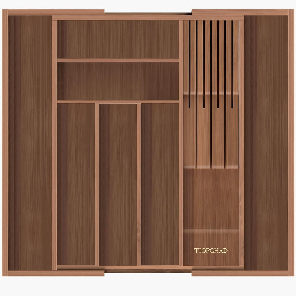 TIOPGHAD Bamboo-Silverware-Drawer-Organizer-Kitchen, Expandable Utensil Holder
