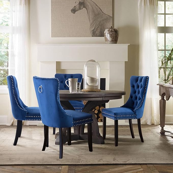 Velvet Upholstered Dining Chairs Set of 4, Modern Style Kitchen Side Chairs w...