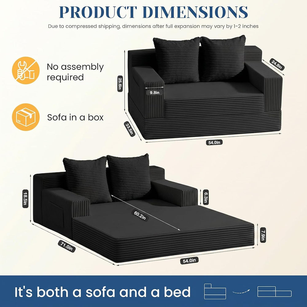 Convertible Sofa Bed,Small Boneless Couch & Boneless Loveseat,Pull Out Co...