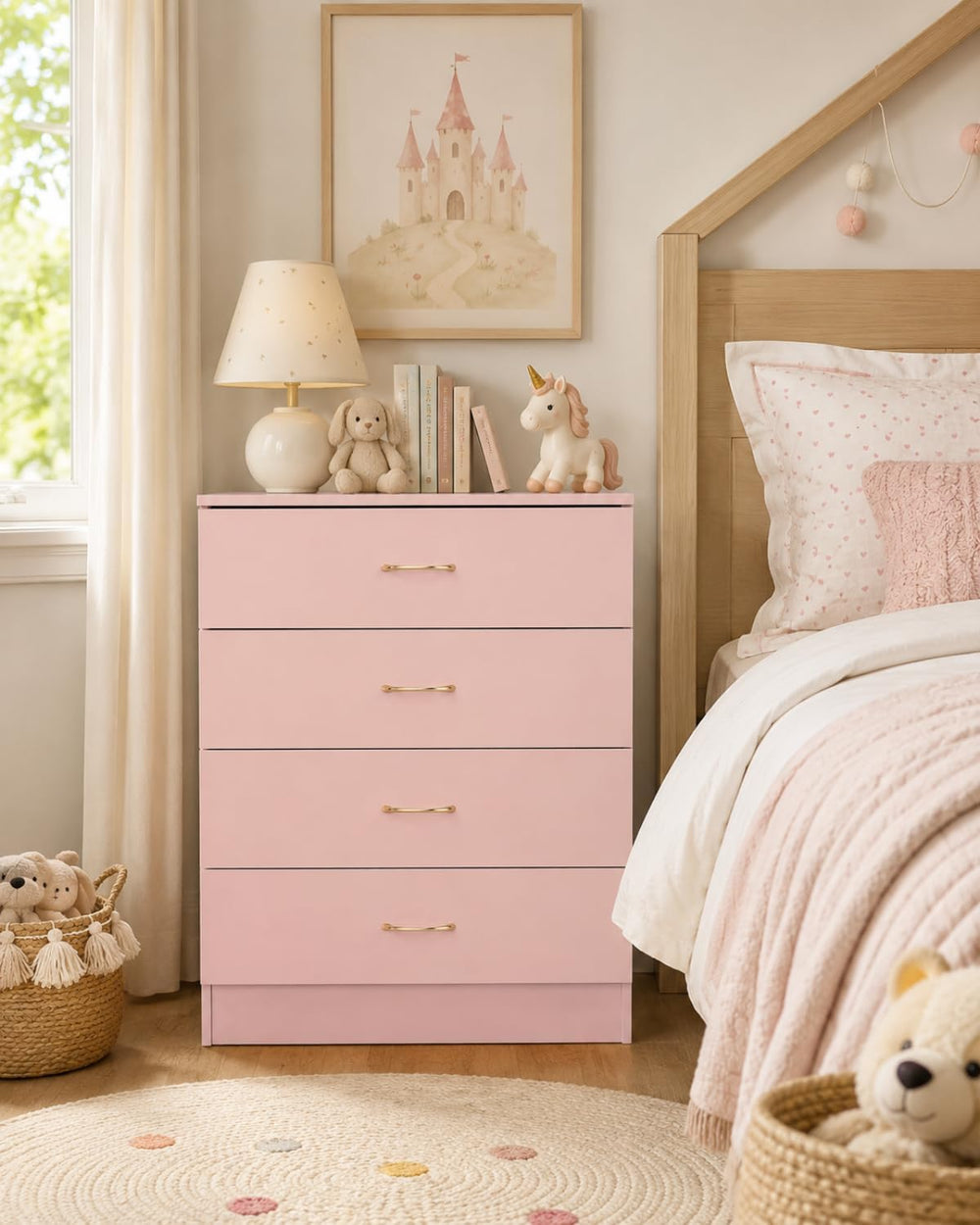 Karl home Pink 4 Drawer Dresser, Modern Small Chest of Drawers