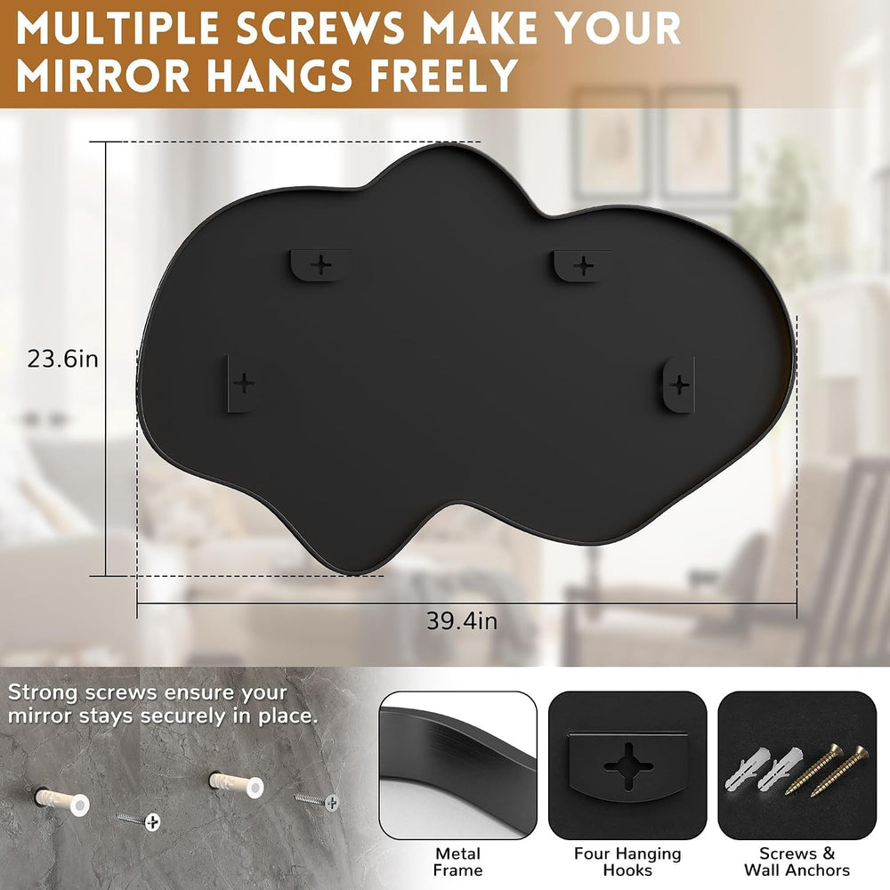 Irregular Wall Mirror, Asymmetrical Black Bathroom Wavy Mirror