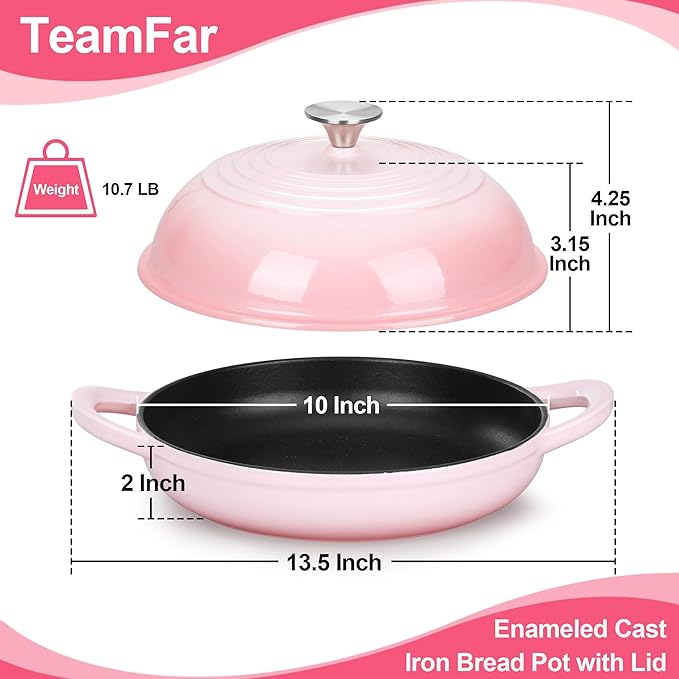 TeamFar Cast Iron Bread Dutch Oven, 6 Qt Enameled Dutch Oven Pot