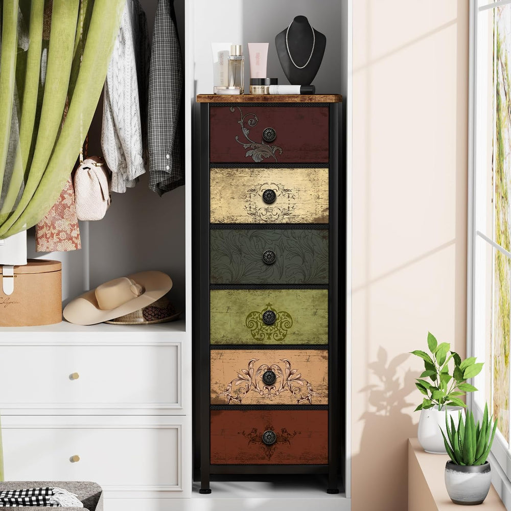 VASICAR Tall Dresser with 6 Large Drawers, Small Fabric Dresser Nightstand