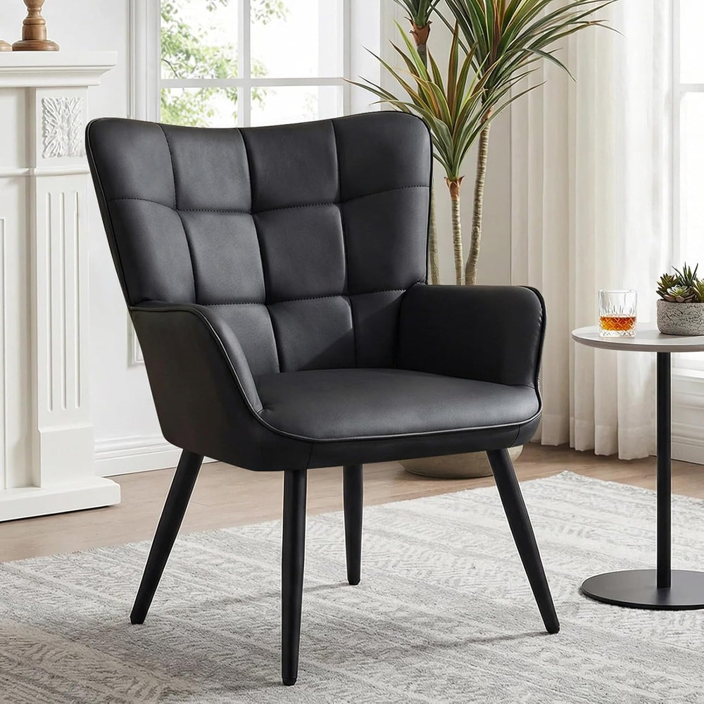 Furniliving PU Leather Armchair, Modern Mid Century Accent Chair with Backres...