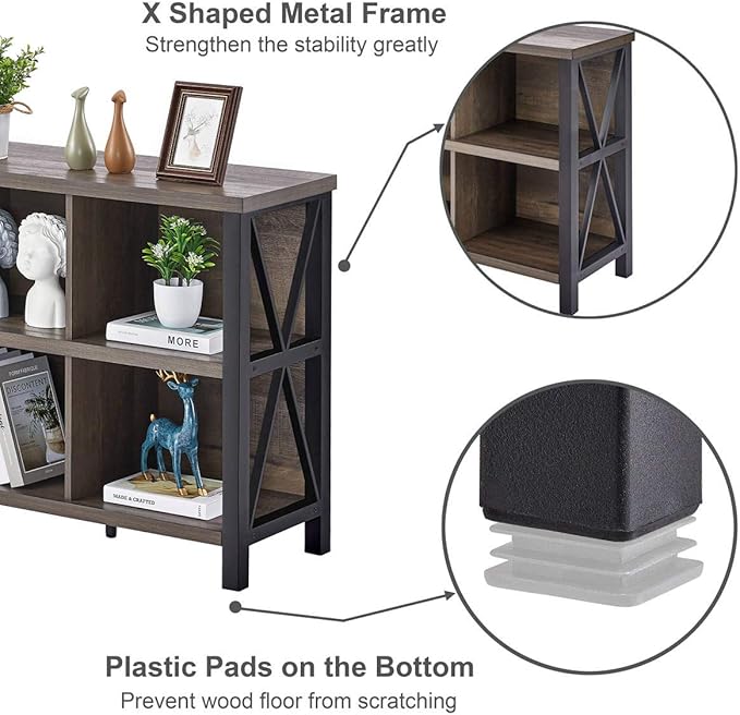 FATORRI Rustic 6 Cube Storage Organizer with Shelf, Wood and Metal Cubby Book...
