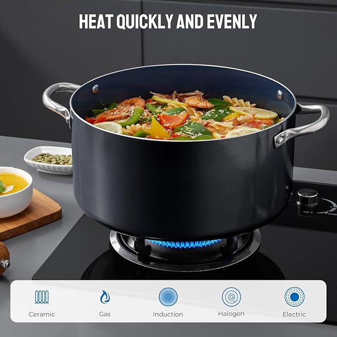 Induction Cookware Set 6-Piece, Stackable Kitchen Cooking Pots Set, 6qt 4.8qt...