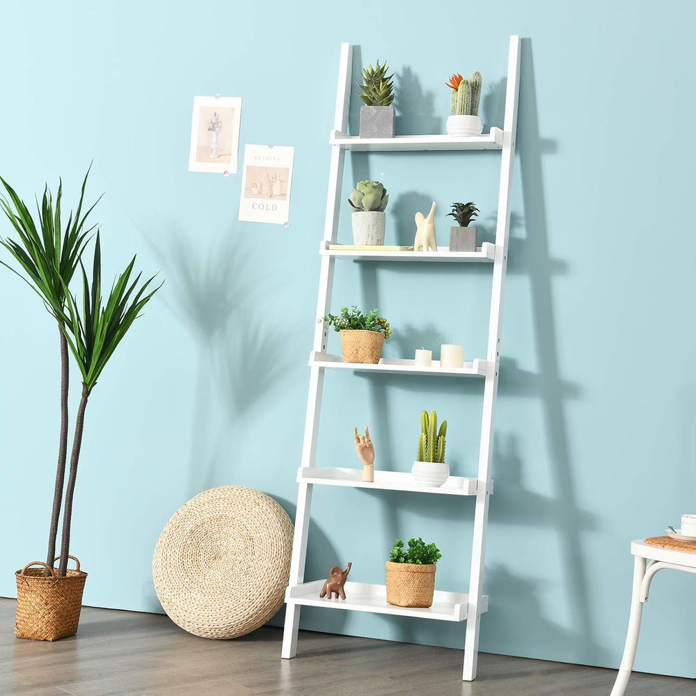 Tangkula 5-Tier Ladder Shelf, Wall-Leaning Bookshelf w/Open Shelves, Plant Fl...