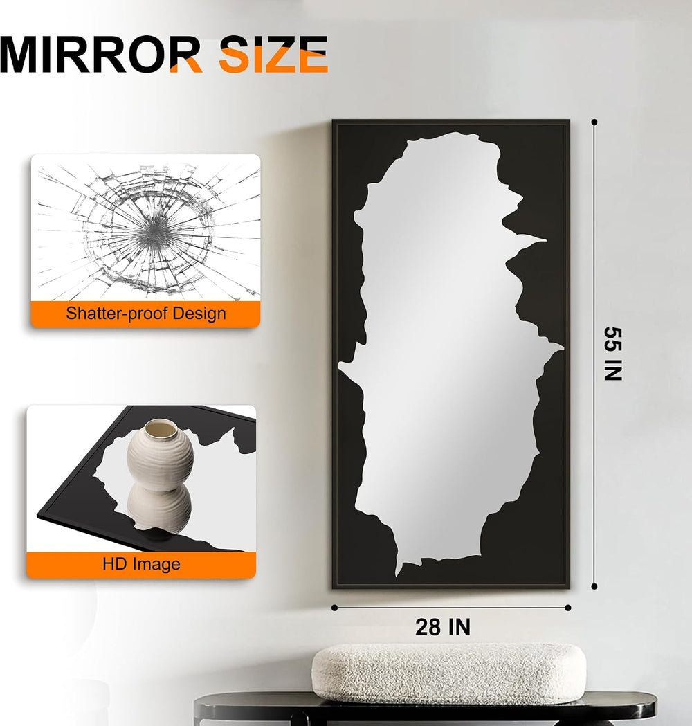 Full Length Mirror for Wall, 55"x28" Black Abstract Wall Decor Mirror