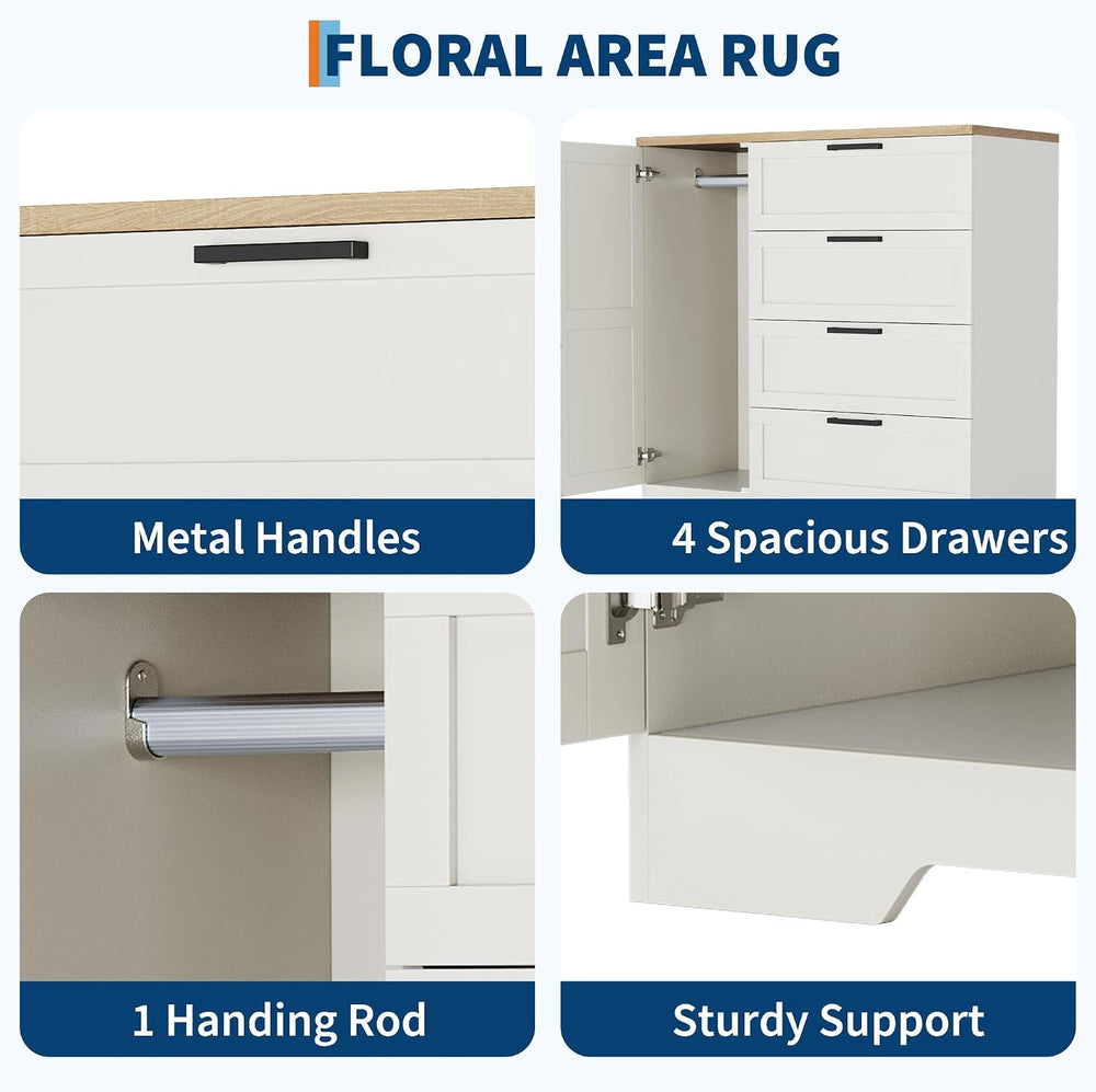 IDEALHOUSE 43.3'' H Armoire Wardrobe Closet with 4 Drawers and Hangin...