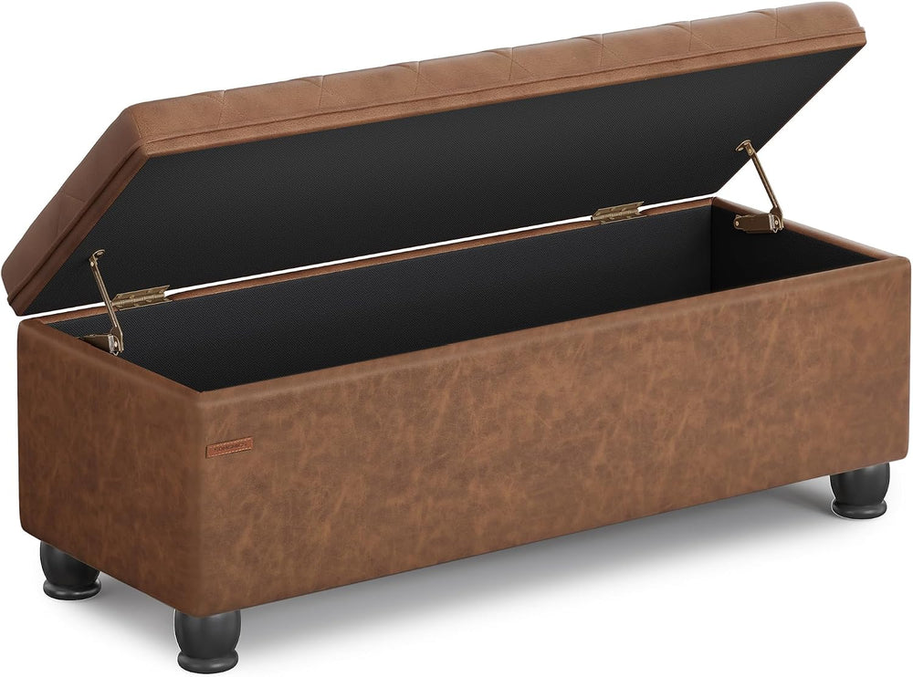 SONGMICS Storage Ottoman, 46.5 Inches Long Bed End Stool, Solid Wood Legs