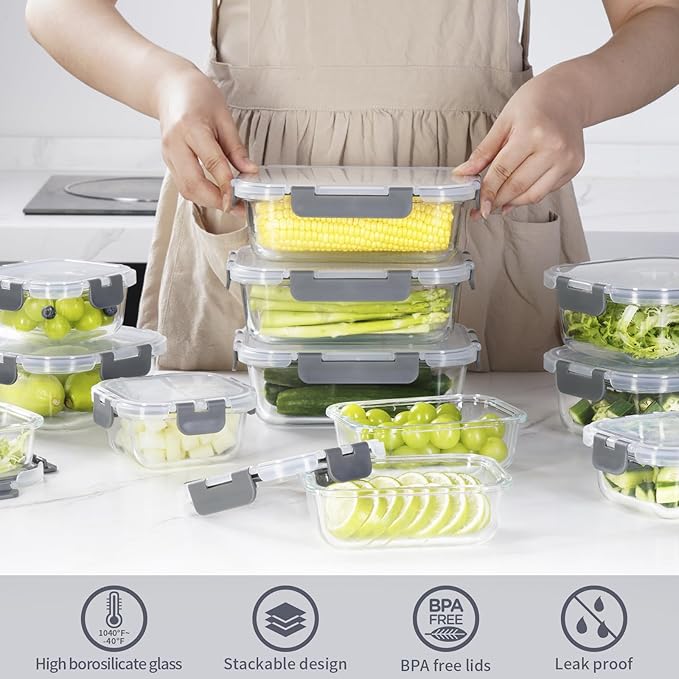 AILTEC 12 Pack Glass Food Storage Containers