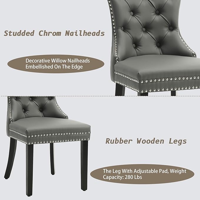 KCC Faux Leather Dining Chairs Set of 4, Upholstered High-end Tufted Dining R...