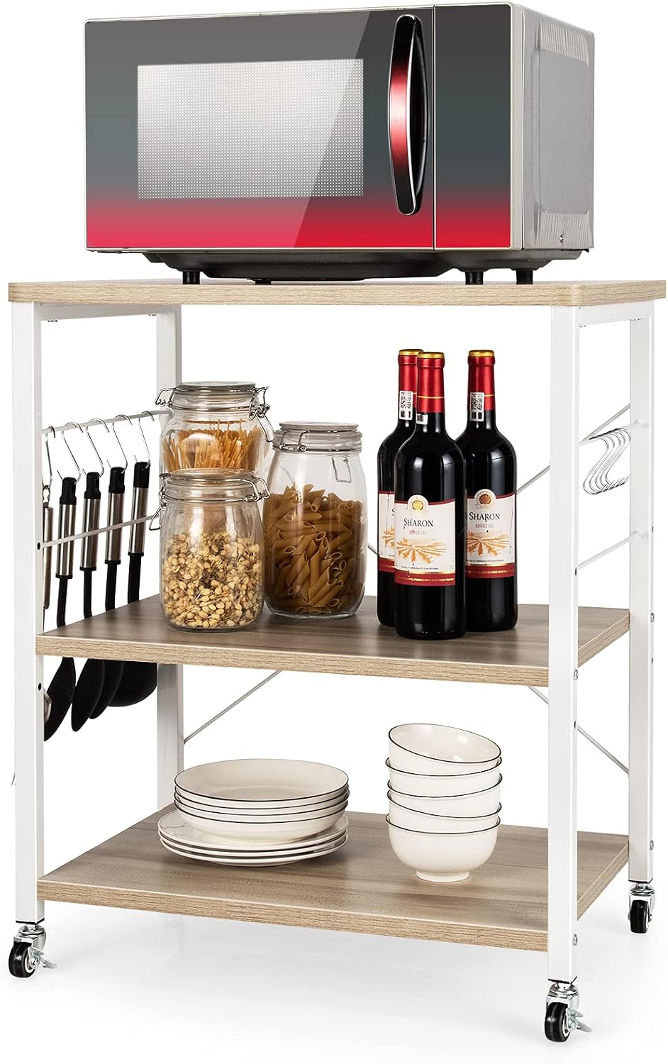 Giantex Kitchen Bakers Rack 3-Tier Microwave Cart on Wheels, Industrial Utili...