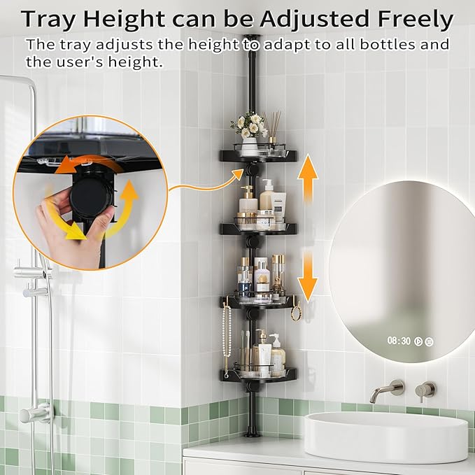 shuang qing 360° Rotating Corner Shower Caddy Tension Pole Organizer