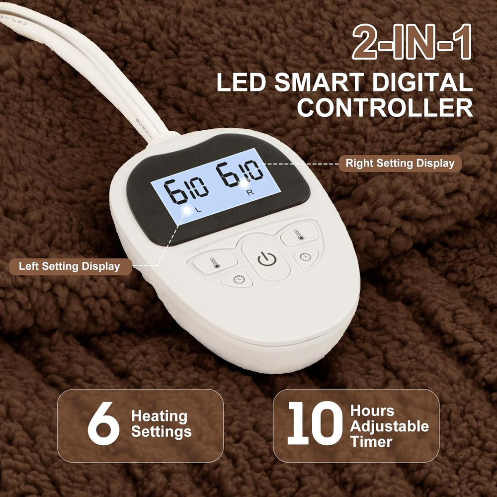 Heated Blanket Queen Size Single Control with Fast Heating, Brown