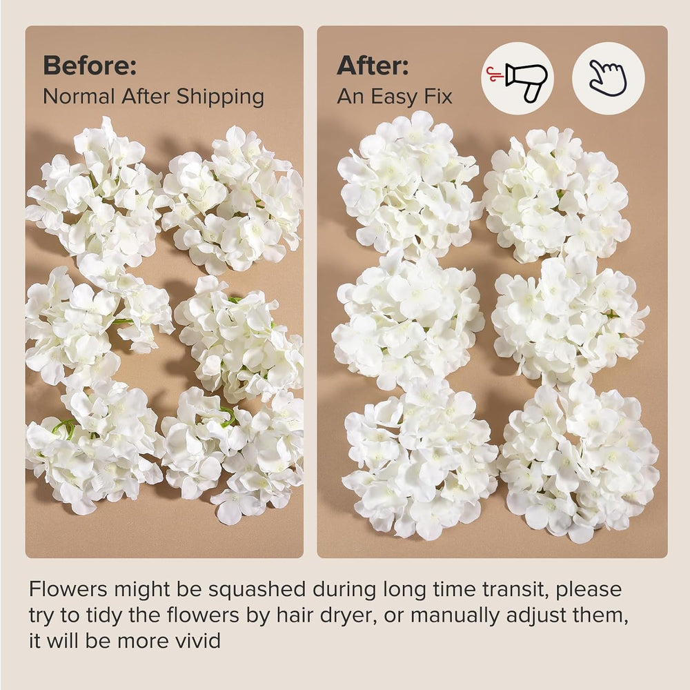 Auihiay 64Pcs Hydrangea Artificial Flowers Bulk, Silk White Hydrangeas
