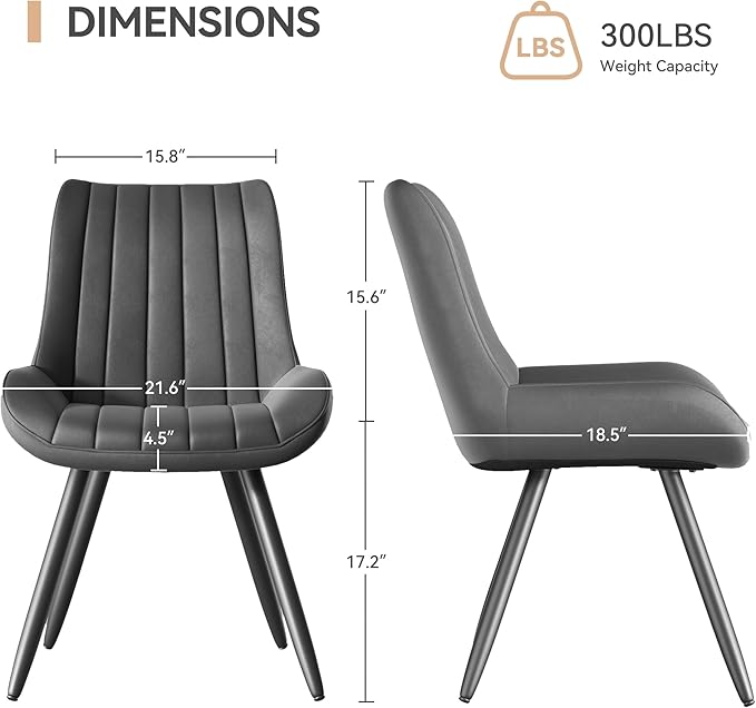 Mid Century Modern Dining Chairs Set of 6, Soft Cushion Upholstered Fabric Ki...