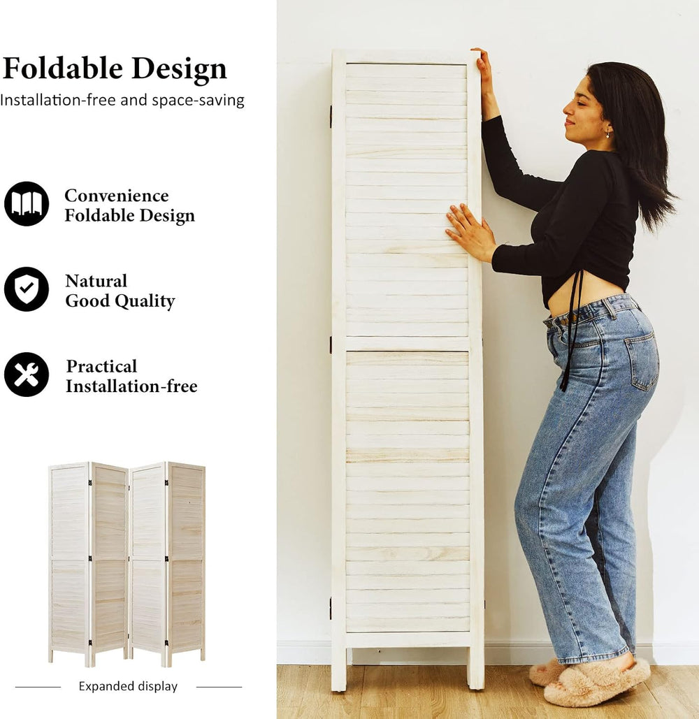 Room Dividers and Folding Privacy Screens, Wood Louvered Separators Divider W...