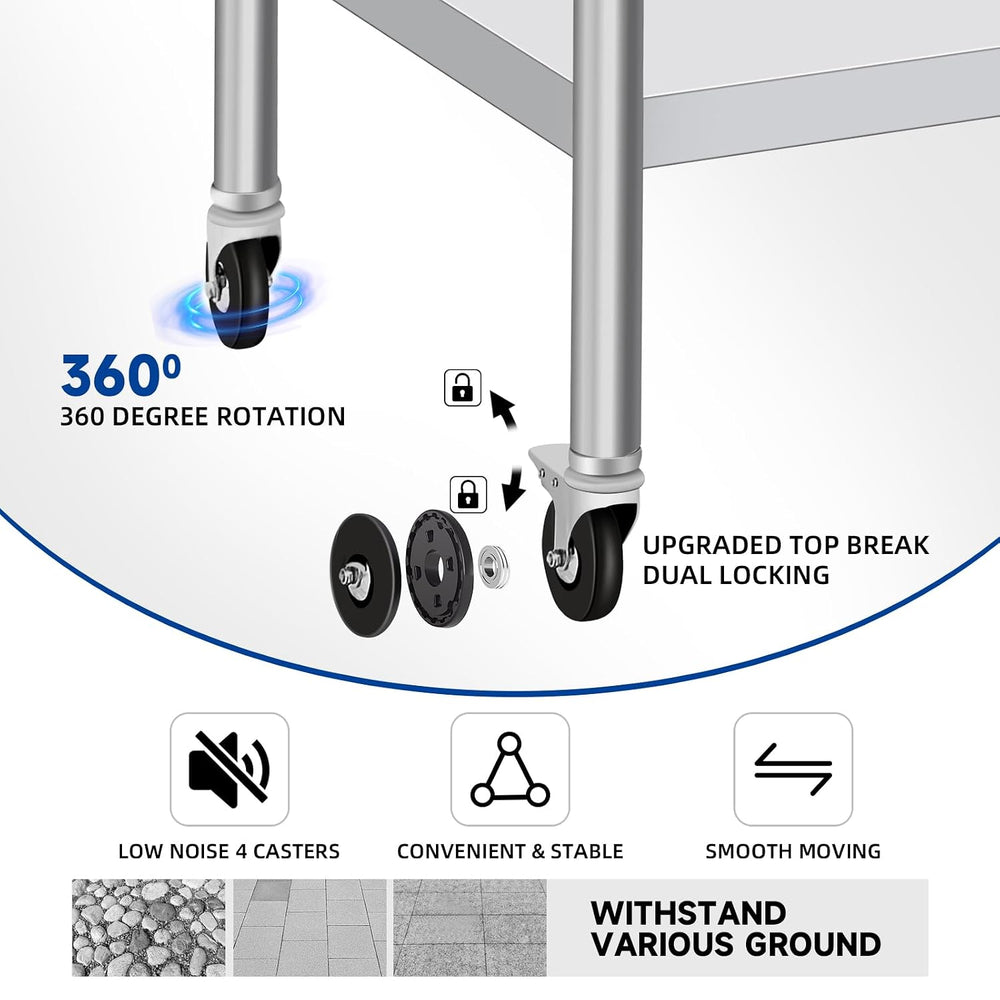 Stainless Steel Table with Wheels 24 x 36 Inch Commercial Stainless Steel Pre...