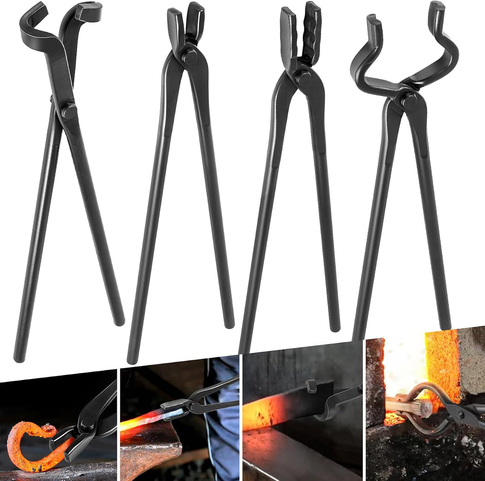 Blacksmith Tongs Knife Making Tongs Set V-Bit Blade Tongs, Flat Tongs, Blade