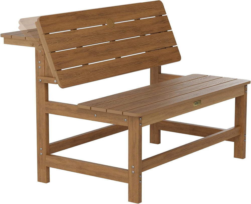 YEFU Convertible Bench Picnic Table, 2-in-1 Foldable Outdoor Bench, Teak
