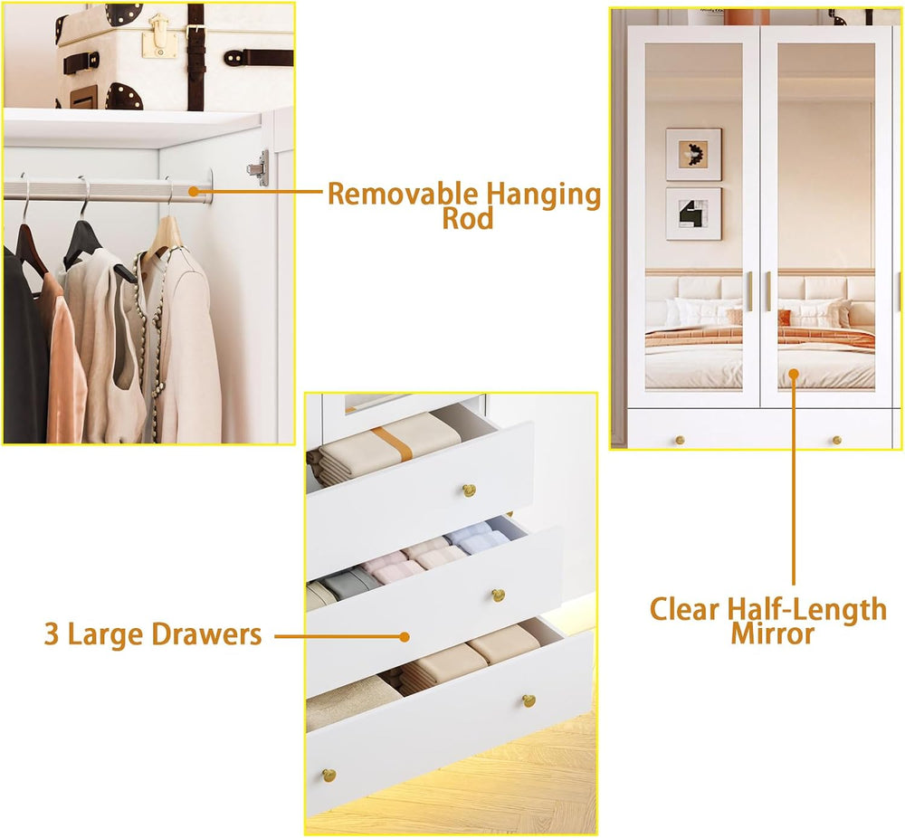 75" Tall 3 Doors Armoire Wardrobe Closet with 3 Drawers, Wooden Wardrobe...