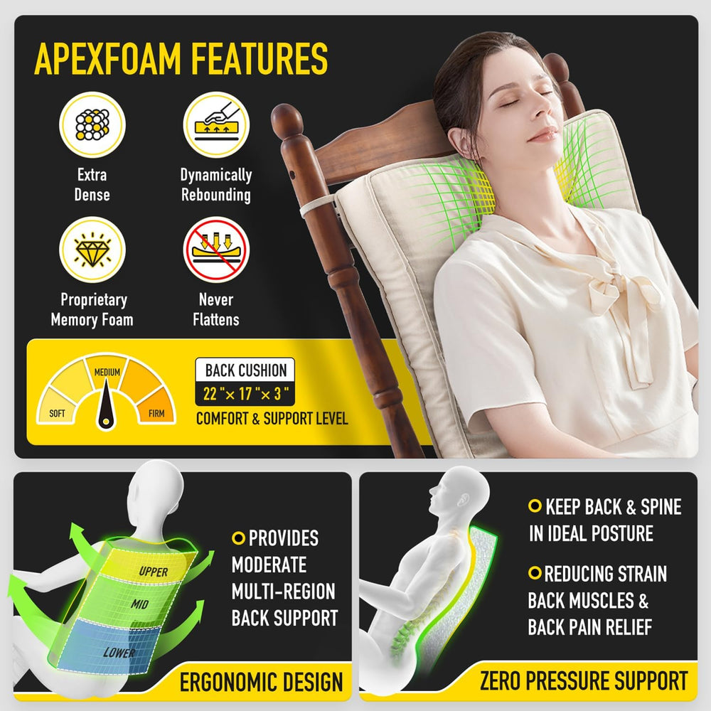 SUNROX Memory Foam Non Slip Rocking Chair Cushion, FadeShield Water Resistant...
