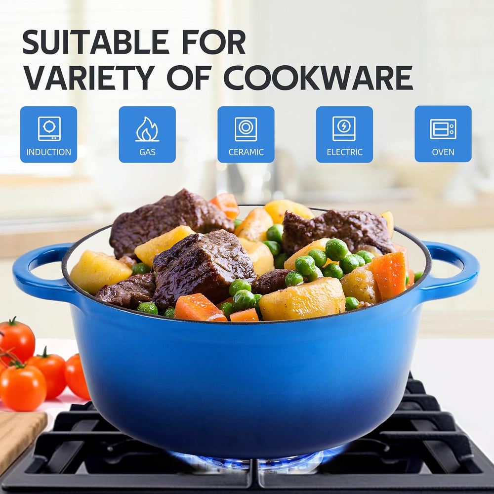 3 Quart Dutch Oven Enameled Cast Iron with Lid - Big Dual Handles - Oven Safe...