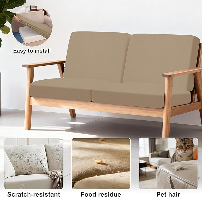 4Pcs Patio Stretch Cushion Covers, Outdoor Sofa Replacement Cover Slipcovers