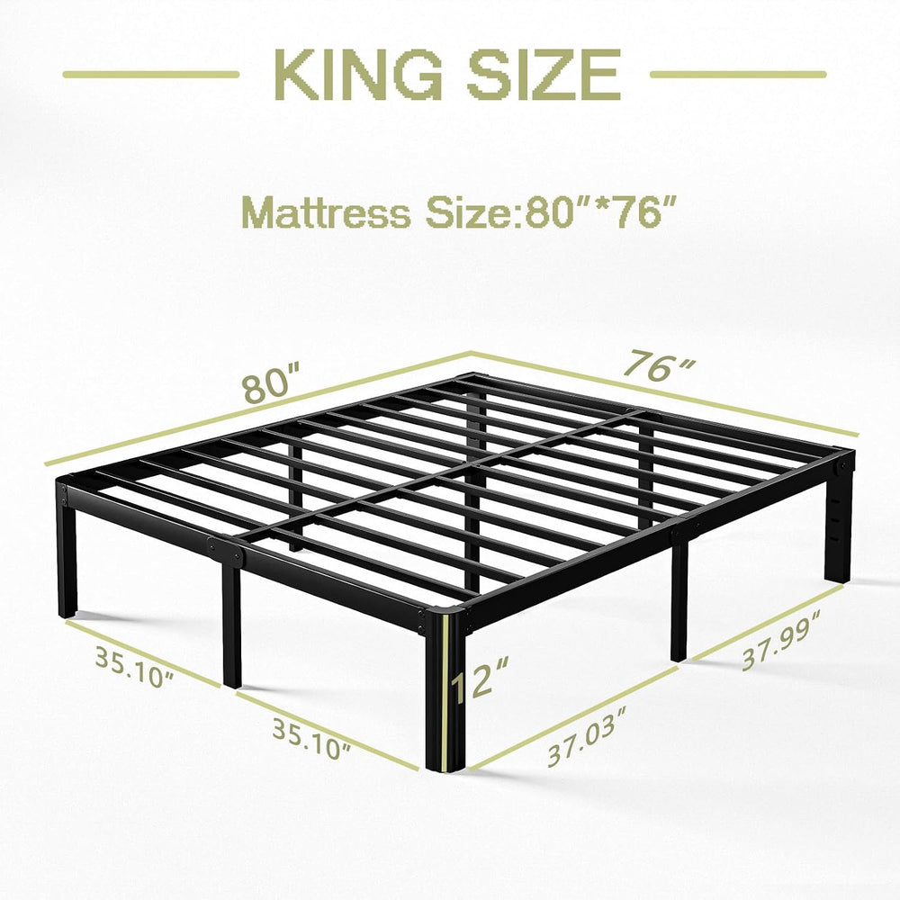KERAMIK 12 Inch High King Size Bed Frame Metal, Platform King Bed Frame No Bo...