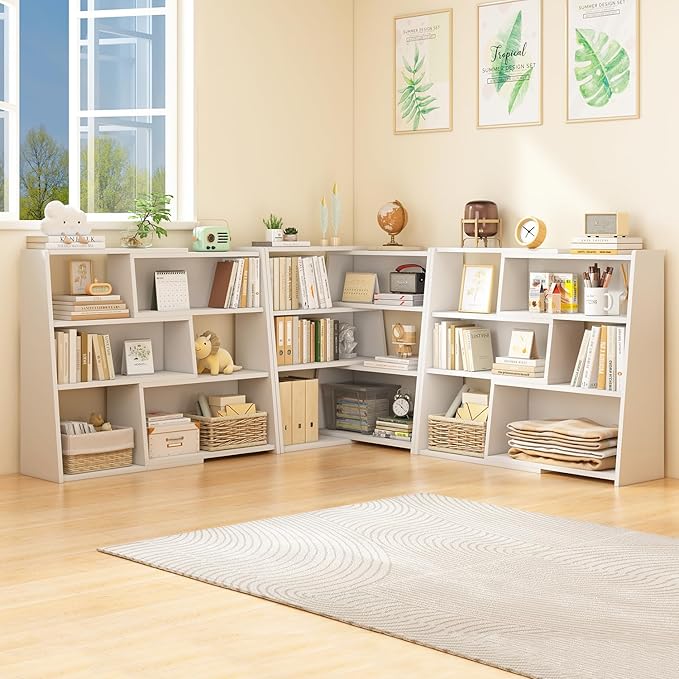 IOTXY Wooden Extendable Shelf Bookcase - 3-Tier Ladder Low Short Bookshelf fo...